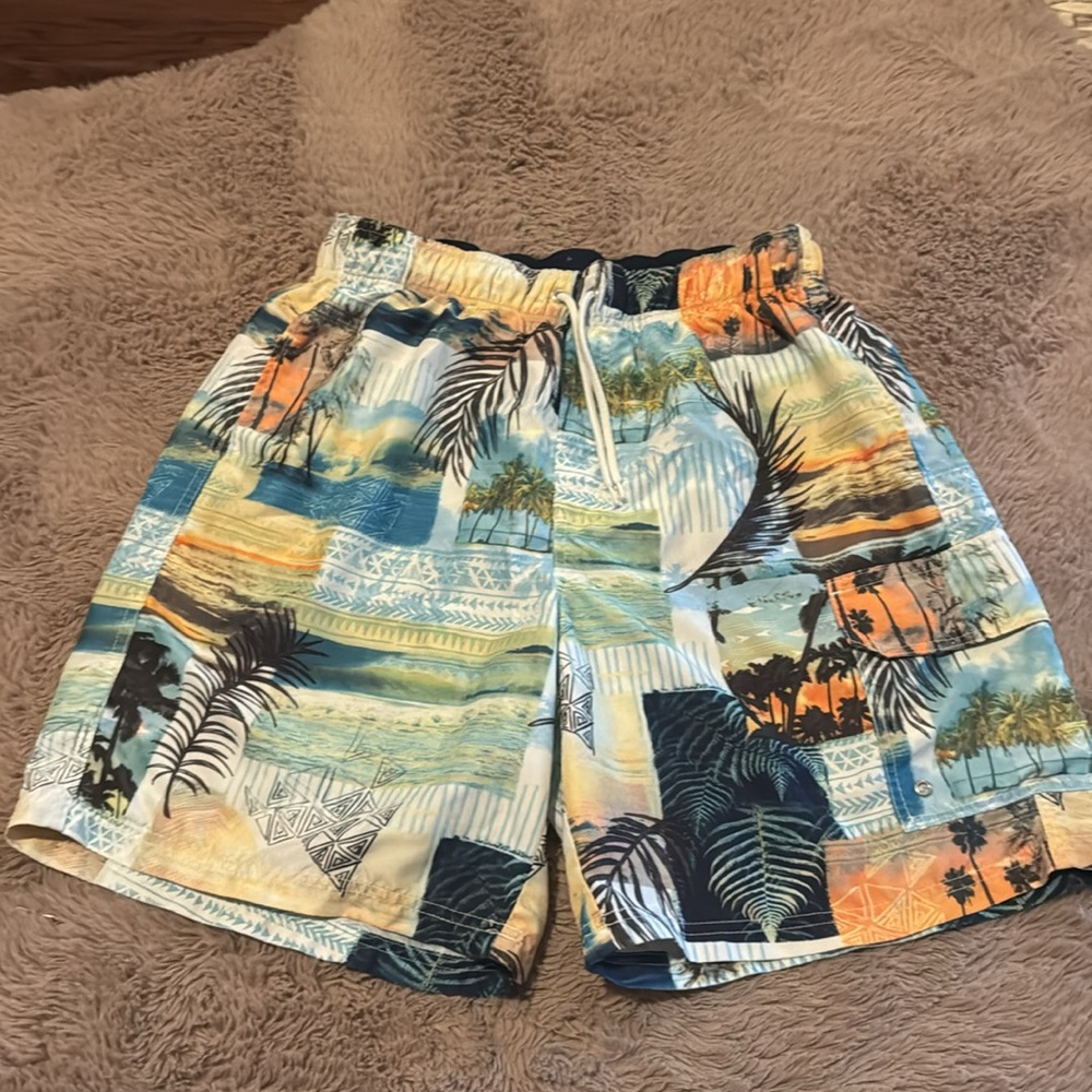 Croft & Barrow mens tropics swim trunks medium swimsuit shorts blue green orange - Picture 3 of 10